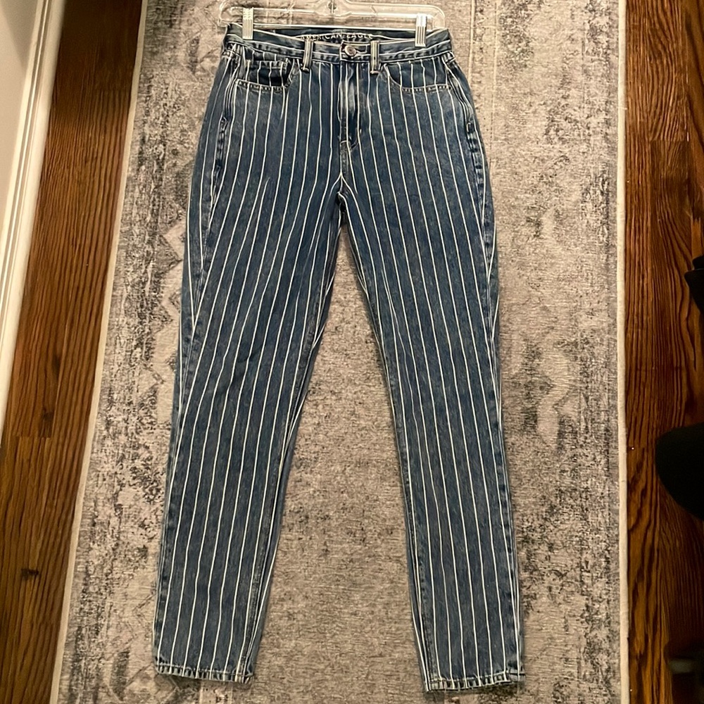 American Eagle Blue & White Pinstripe Bootcut Jeans